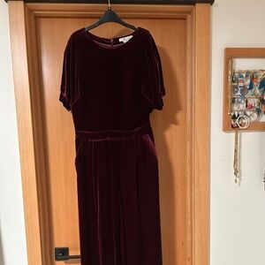 Boden burgundy velvet pantsuit